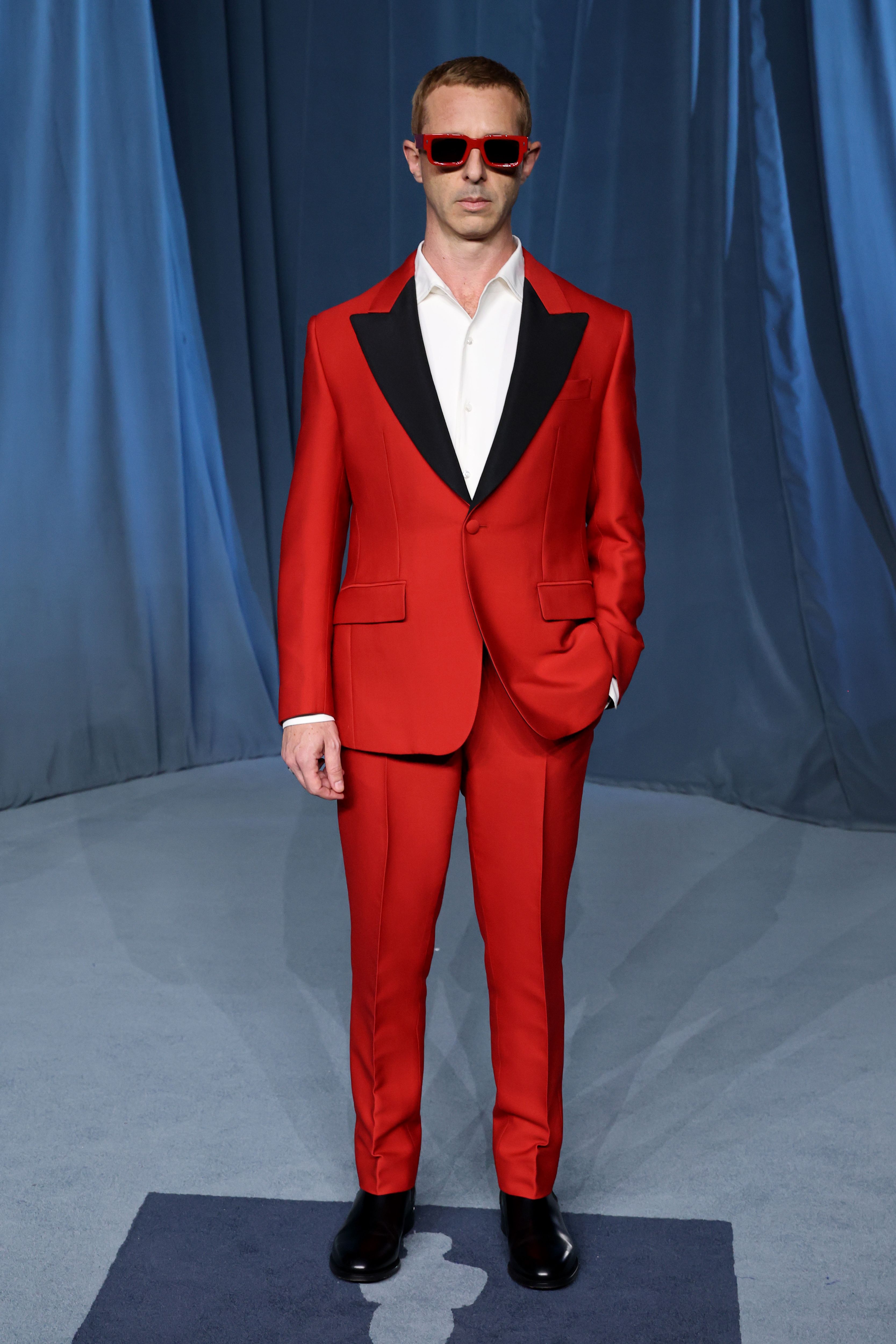 Jeremy Strong Commands Attention in a Bold Red-and-Black Suit